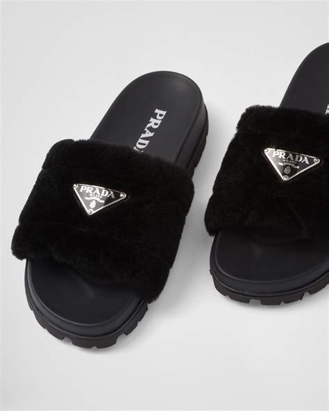 prada patent leather slides price|Prada shearling slides.